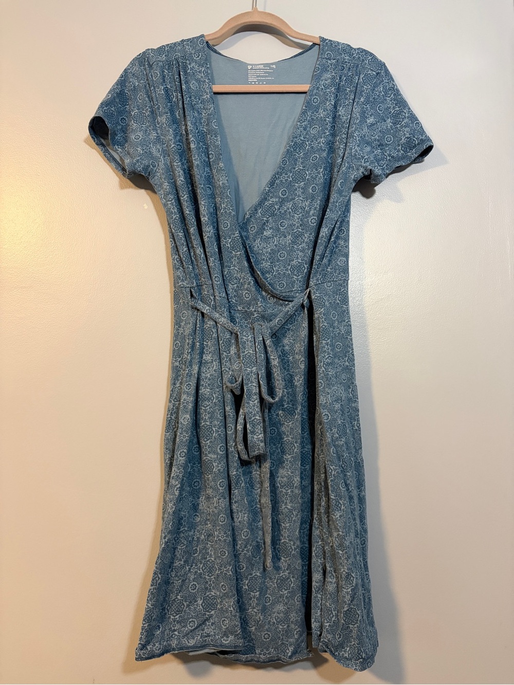 Pact Blue Floral Wrap Midi Dress with Tie Waist